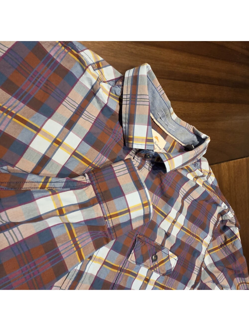Tommy Bahama Jeans Shirt Mens XXL Plaid Roll Tab Convertible Sleeve Pockets 26x3